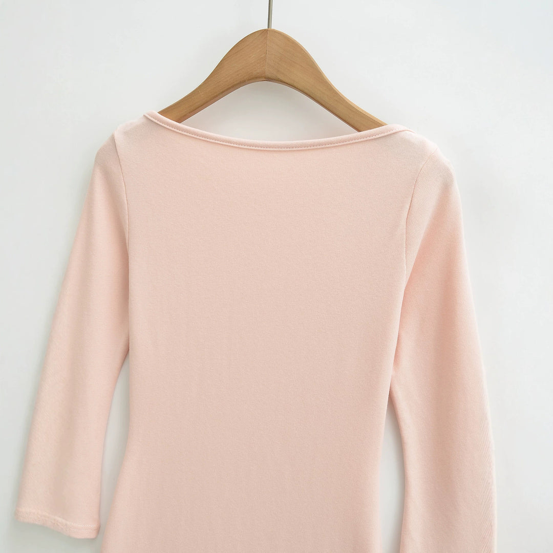 Women's Figure-Hugging Midi Dress with Wide Round Neck and Bell Sleeves Mune Fashion