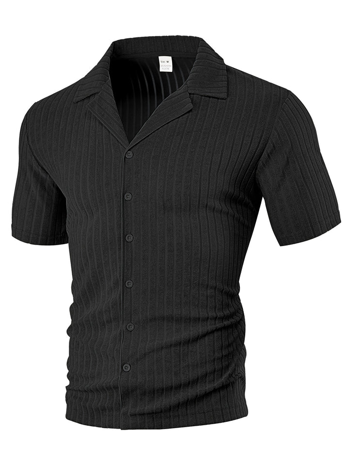 Men's fine ribbed short-sleeve knitted shirt with notch collar and full-button placket Mune Fashion