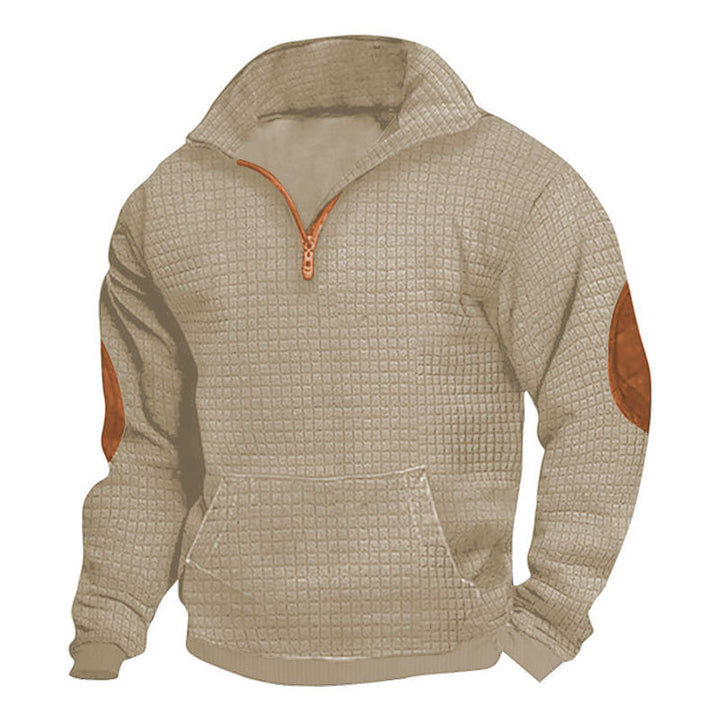 Men's structured half-zip pullover with kangaroo pocket and elbow patch Mune Fashion