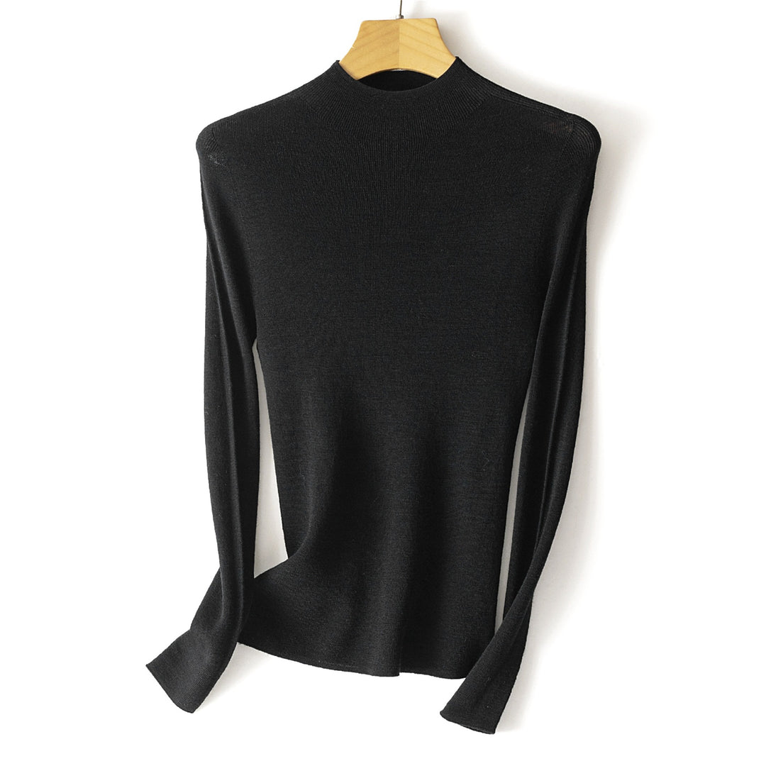 Women fine knit long sleeve with short standing collar and slim silhouette Mune Fashion