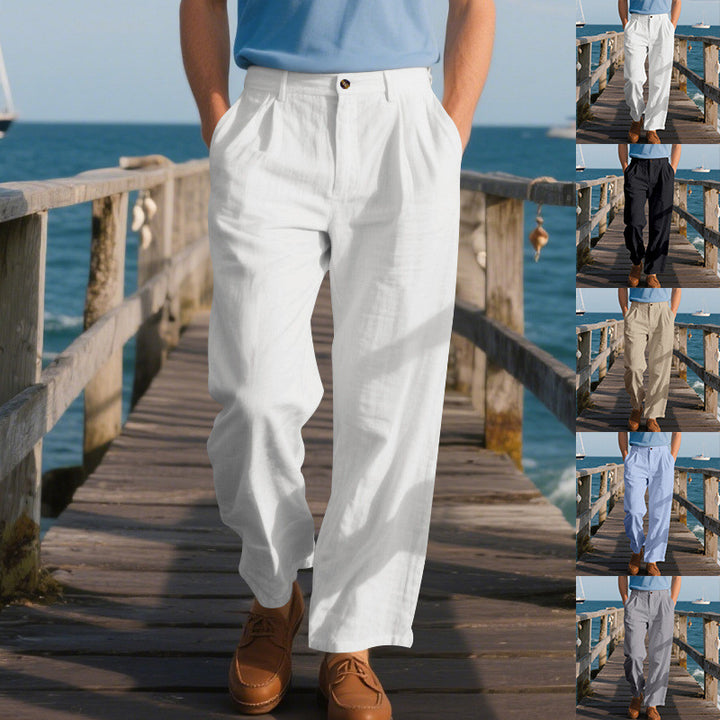 Men's elegant linen trousers with wide leg and pleats Mune Fashion