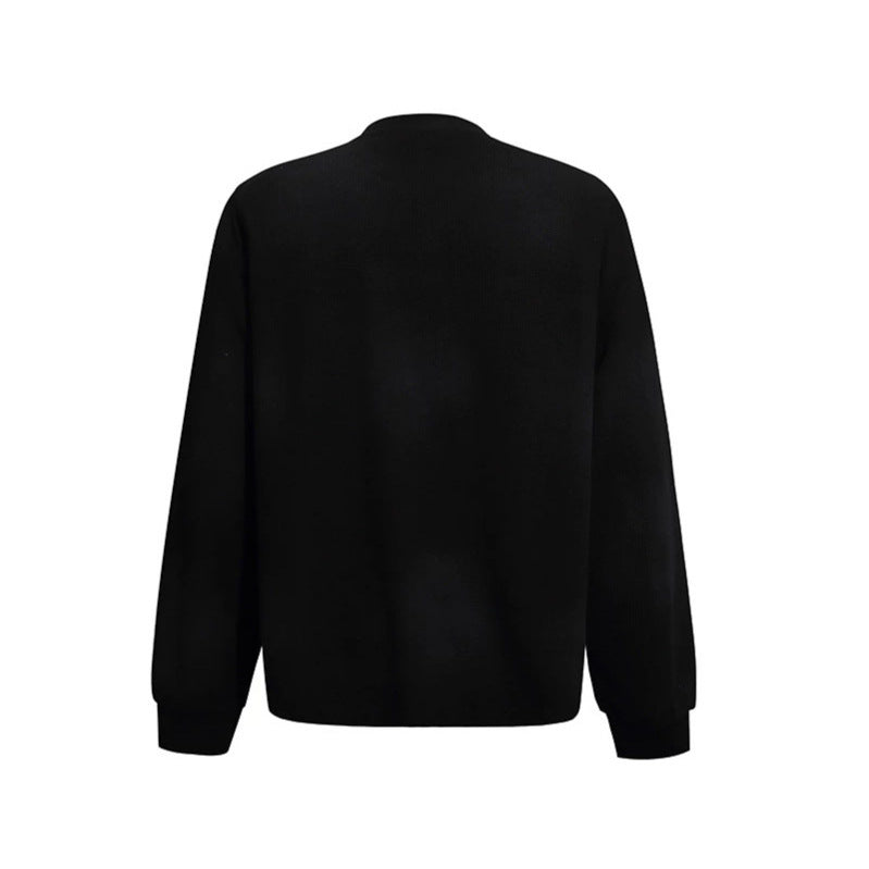 Women’s Oversized Sweatshirt with Waffle Texture, Round Neck and Ruins Sketch Print Mune Fashion
