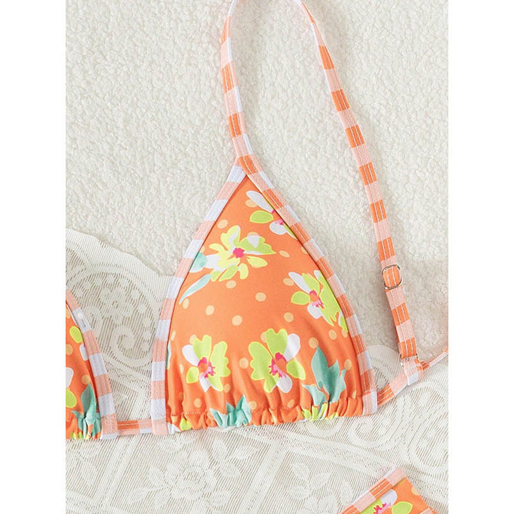 Women Triangle Bikini with Floral Pattern and Adjustable Straps Mune Fashion