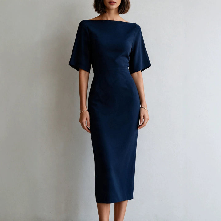 Ladies sheath dress with boat neck and kimono-like 3/4 sleeves Mune Fashion