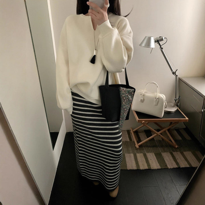 Women's Long Striped Jersey Dress Mune Fashion