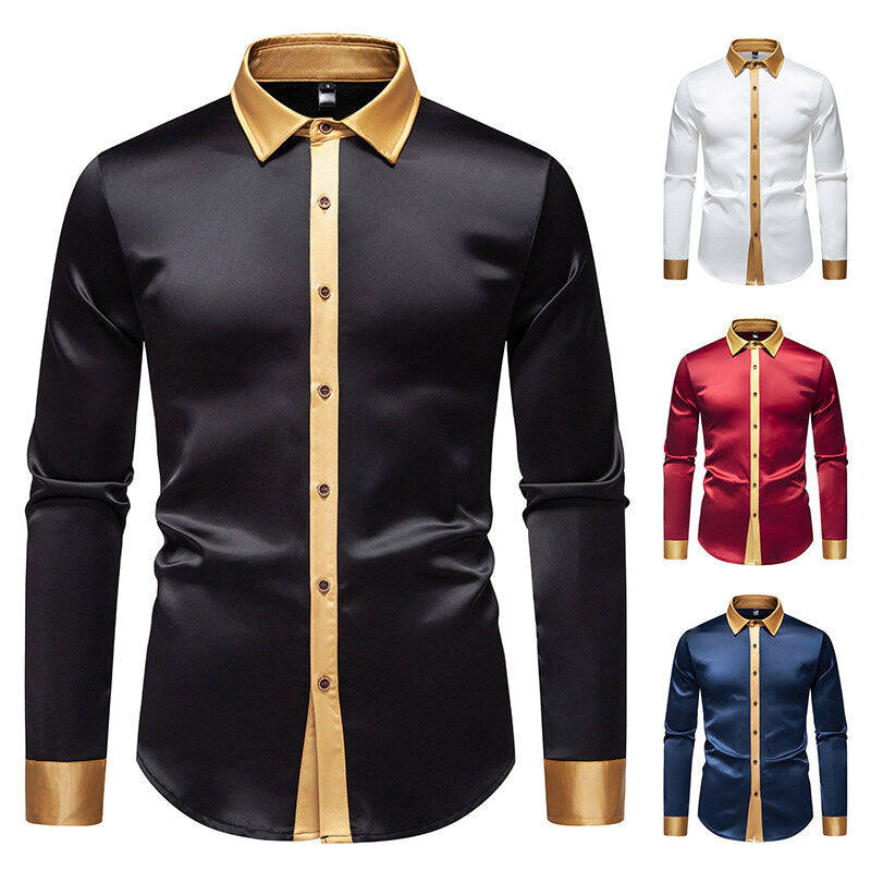 Men's Long-Sleeve Shirt with Modern Satin Details Mune