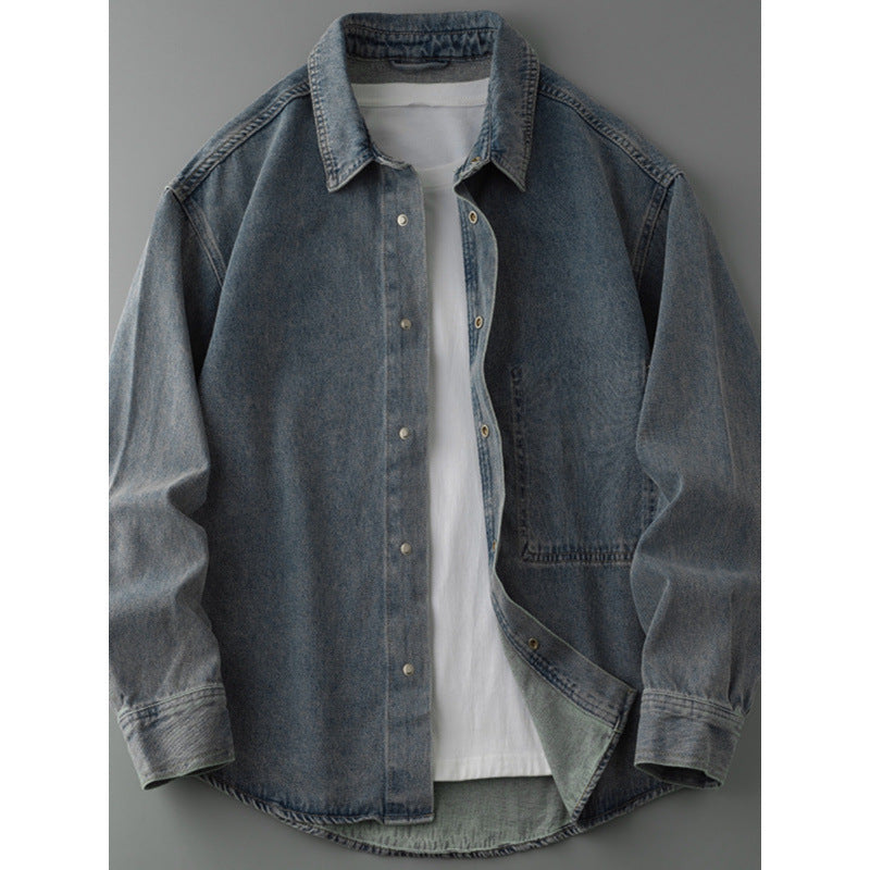 Men's overshirt jacket made of washed denim with snap button placket and relaxed fit Mune Fashion