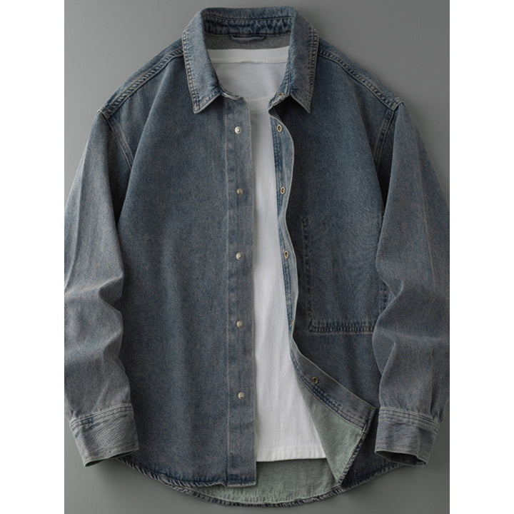 Men's overshirt jacket made of washed denim with snap button placket and relaxed fit Mune Fashion