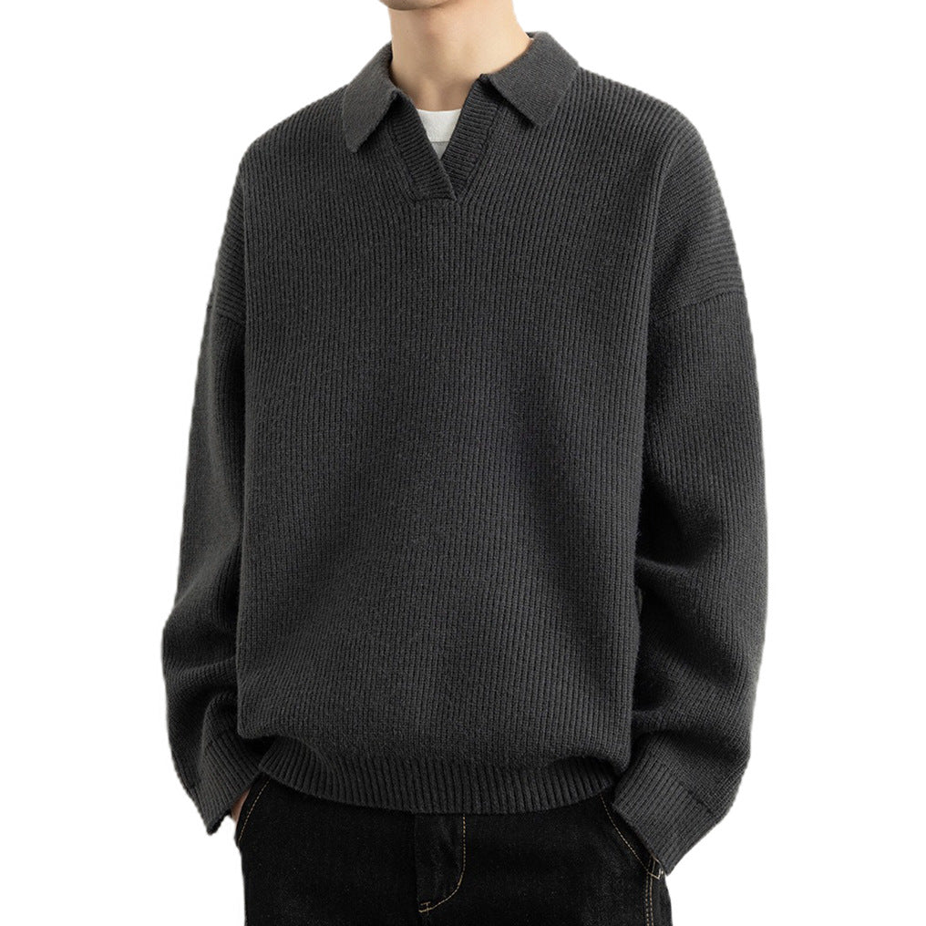 Men's Fashionable Chunky Knit Sweater with Collar Mune Fashion