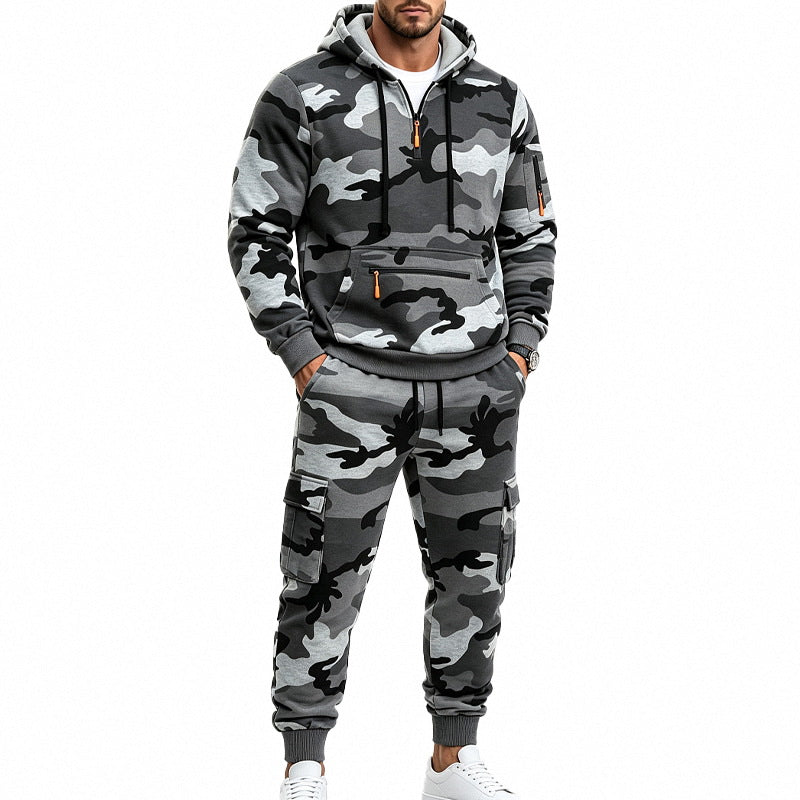 Men's Two-Piece Camouflage Tracksuit Set with Hoodie Sweatshirt and Cargo Joggers Mune Fashion