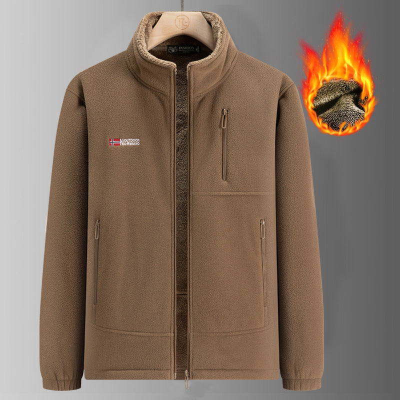 Men's Thermo Fleece Jacket with Sherpa Lining, Stand-Up Collar and Zipper Pockets Mune Fashion