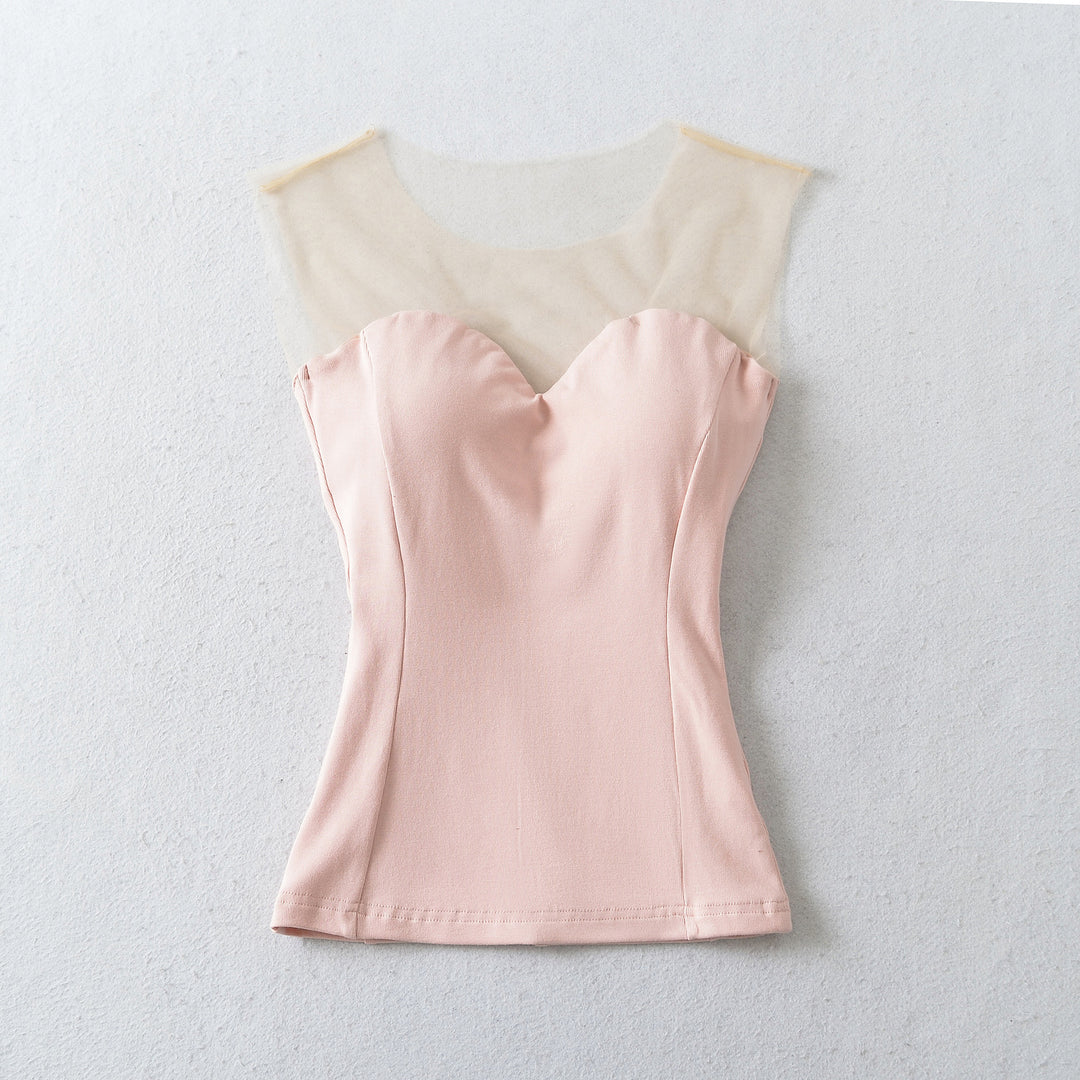 Ladies Two-Piece Fine Knit Top Set with Mesh Insert and Open Cardigan Mune Fashion