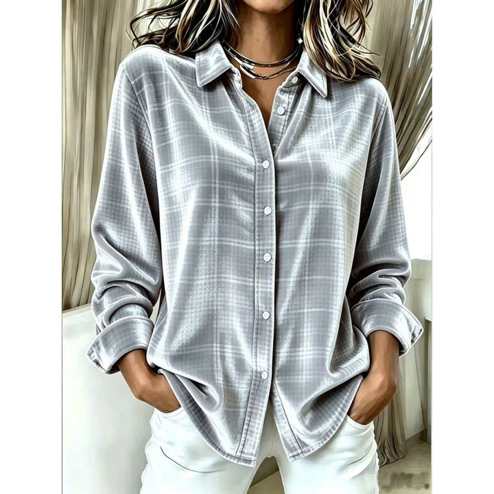Women's Velvet Shirt Blouse with Check Pattern and Loose Oversized Cut Mune Fashion