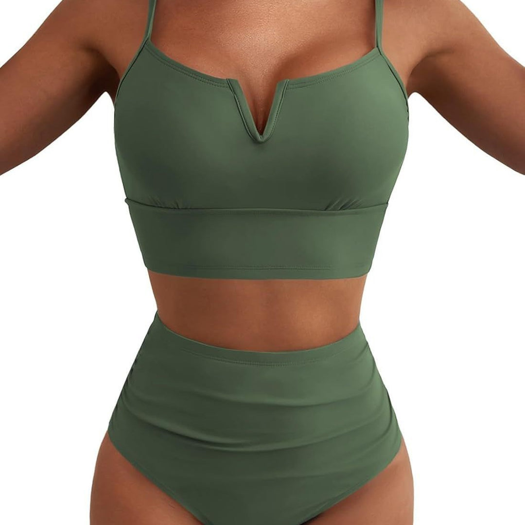 Women's High-Waisted Bikini Set with V-Neck and Wide Straps Mune Fashion