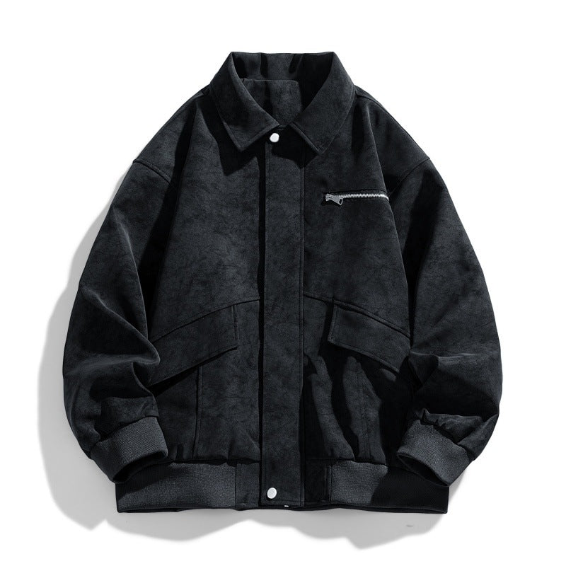 Men's Oversized Bomber Jacket in Suede Look with Chest Zipper & Flap Pockets Mune Fashion