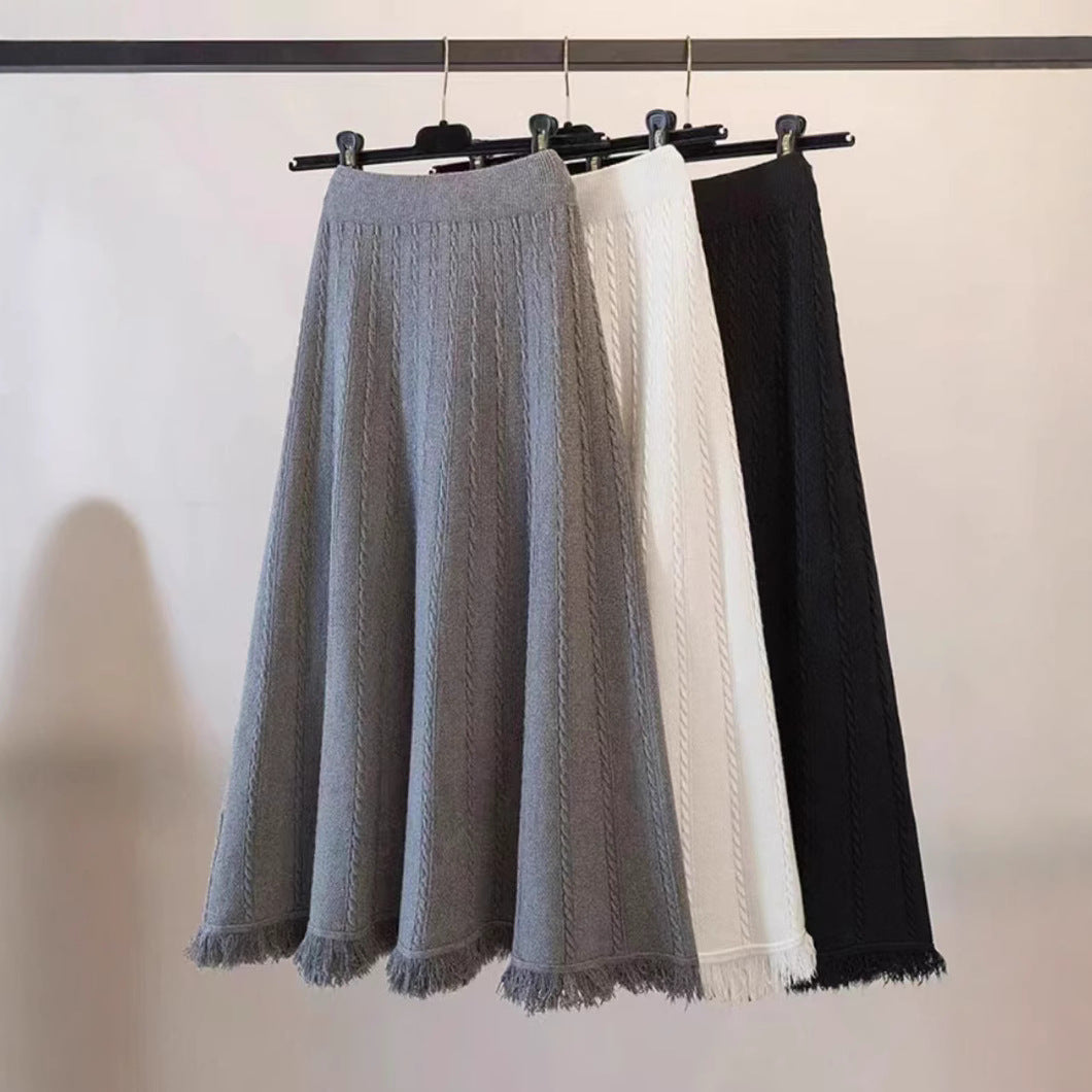 Ladies Long Pleated Skirt with Fringes Mune Fashion