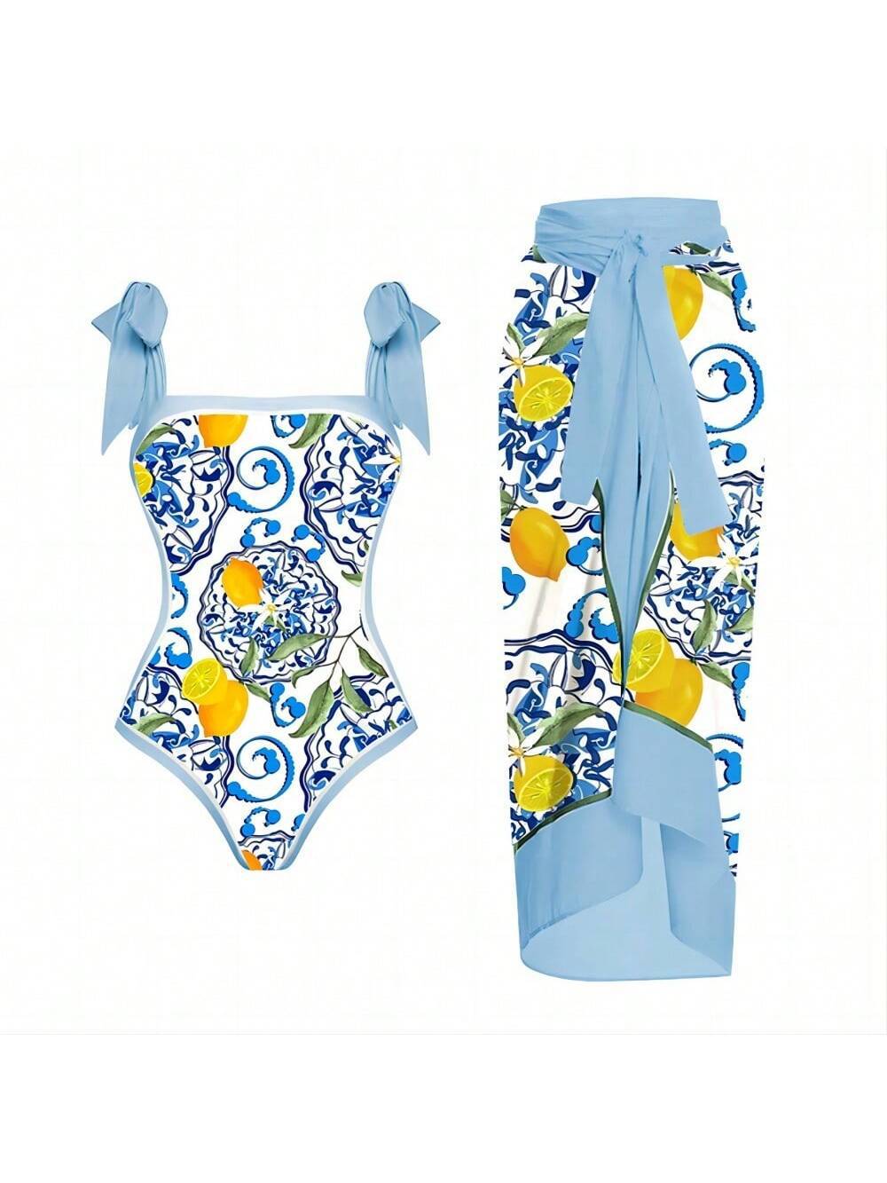 Women Elegant Swimsuit with Floral Accents and Fashionable Wrap Skirt Mune Fashion