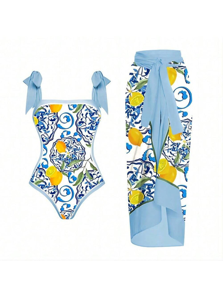 Women Elegant Swimsuit with Floral Accents and Fashionable Wrap Skirt Mune Fashion