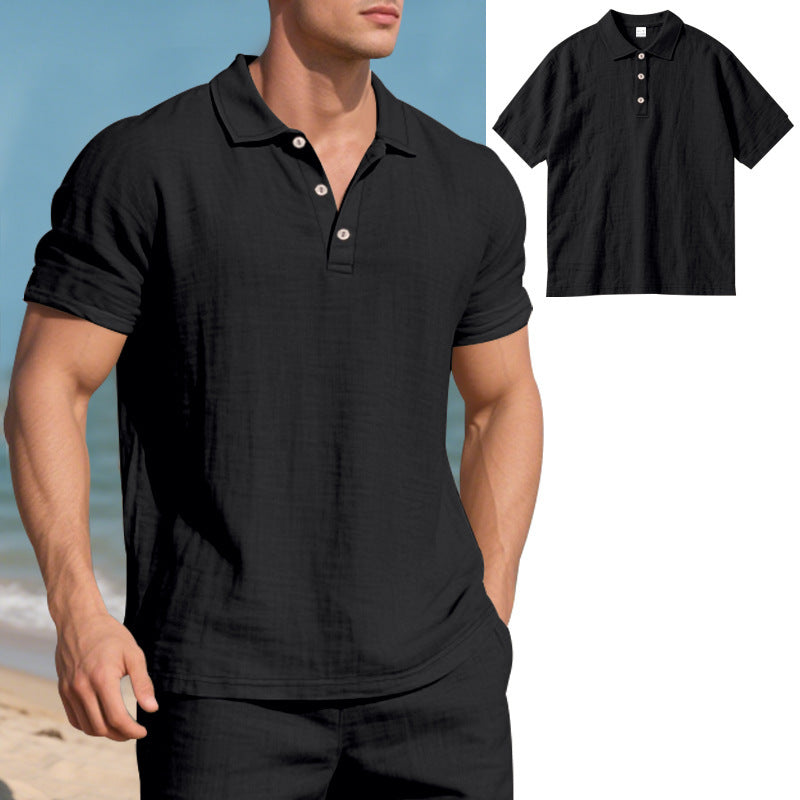 Men's breathable gauze polo shirt with open collar loose fit and button placket Mune Fashion
