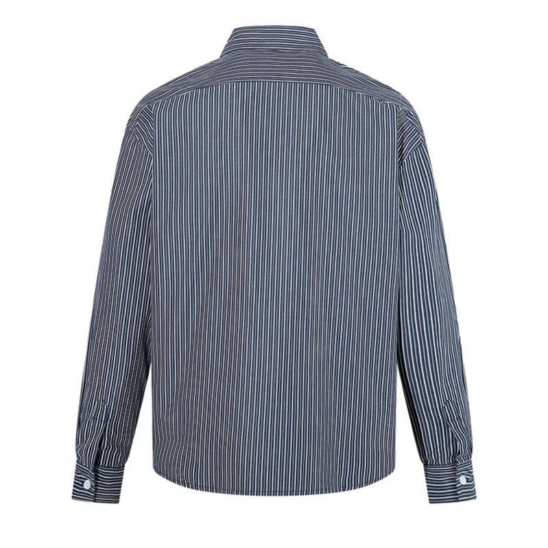 Men's Striped Oversized Shirt made of Cotton Blend with Kent Collar and Chest Pocket Mune Fashion
