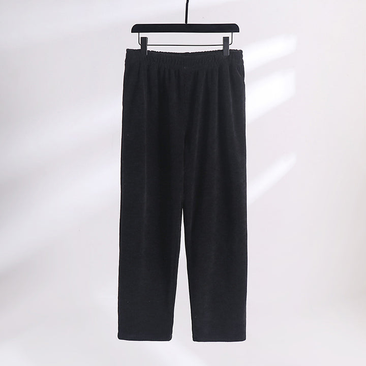 Women's Wide Corduroy Trousers with Elastic Waistband, Side Pockets and Straight Leg Mune Fashion