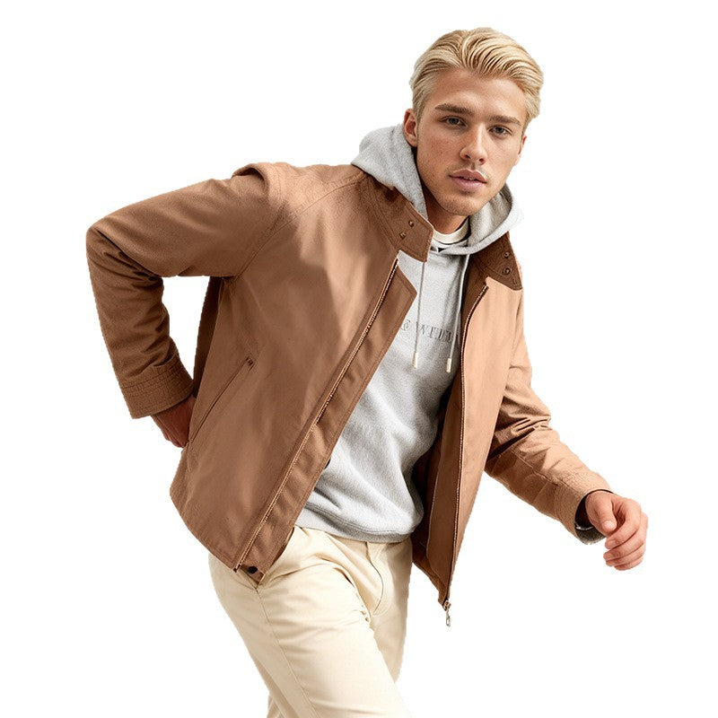 Men's Lightweight Bomber Jacket with Cord Collar and Zipper Mune Fashion