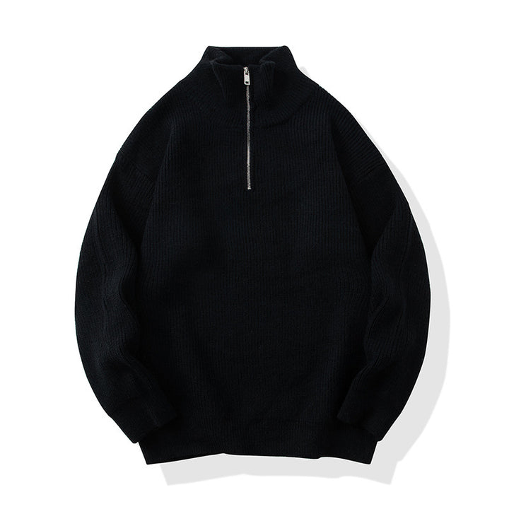 Women's High-Quality Knit Sweater with Stand-Up Collar and Zipper Mune Fashion