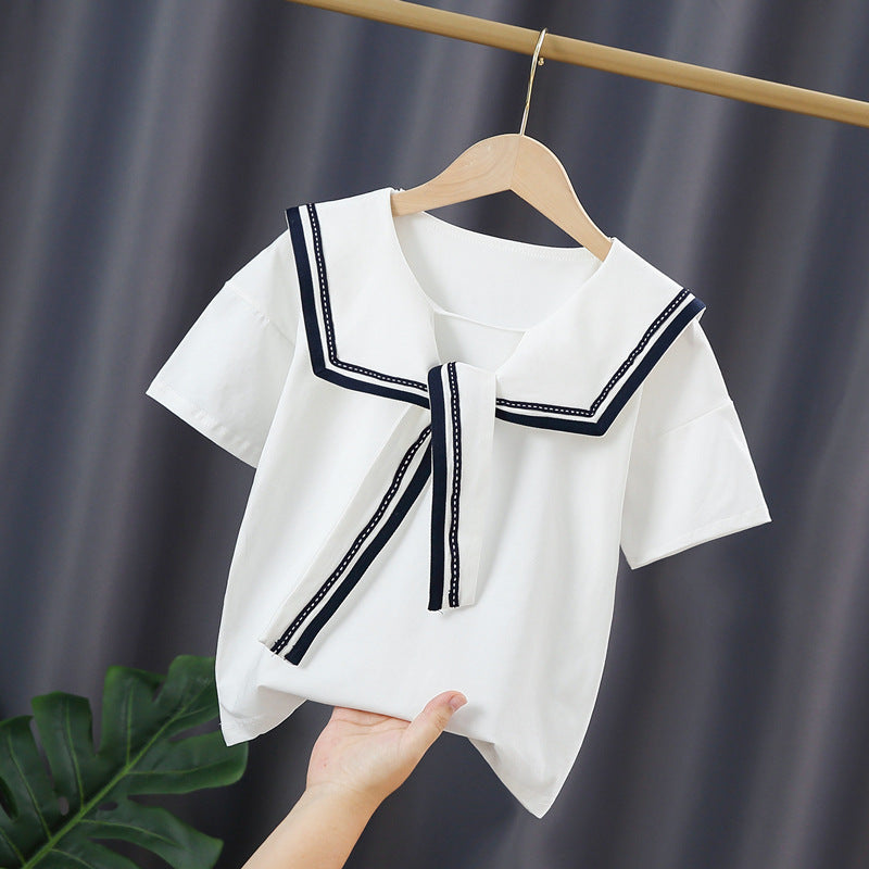 Girl's sailor blouse with modern collar and ruffle details Mune Fashion