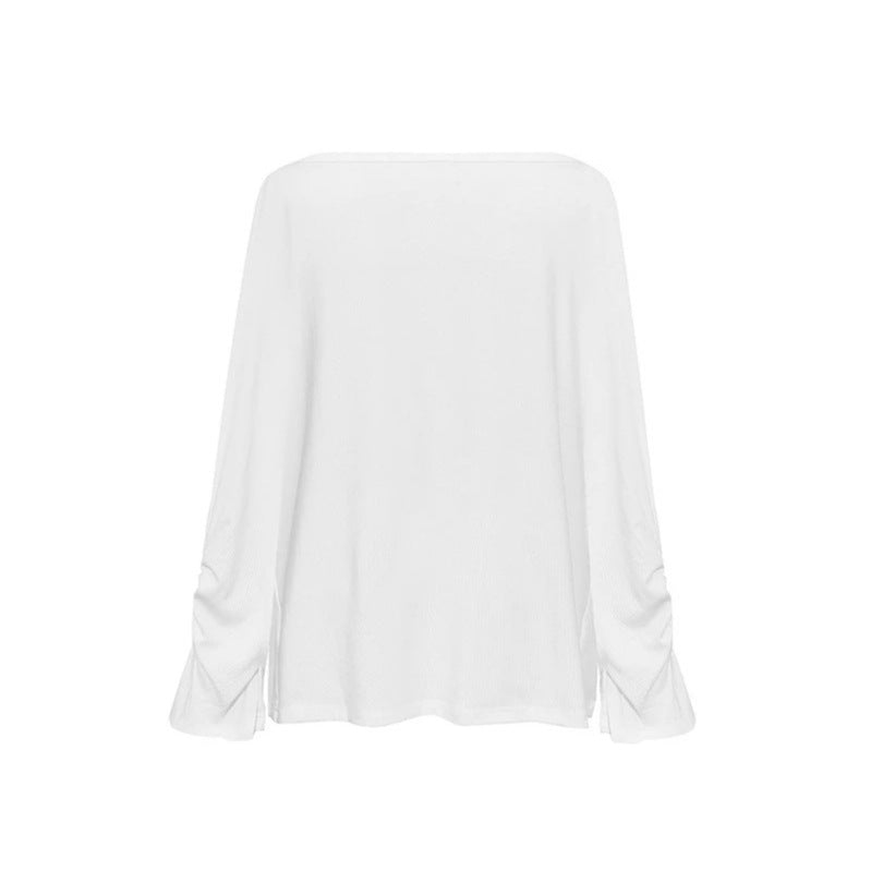 Women Long Draped Long Sleeve Shirt with Waterfall Collar and Gathered Sleeves Mune Fashion