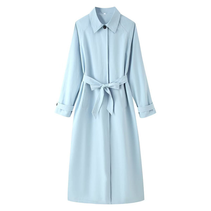 Ladies longer tailored trench coat with tie belt and shirt collar Mune Fashion