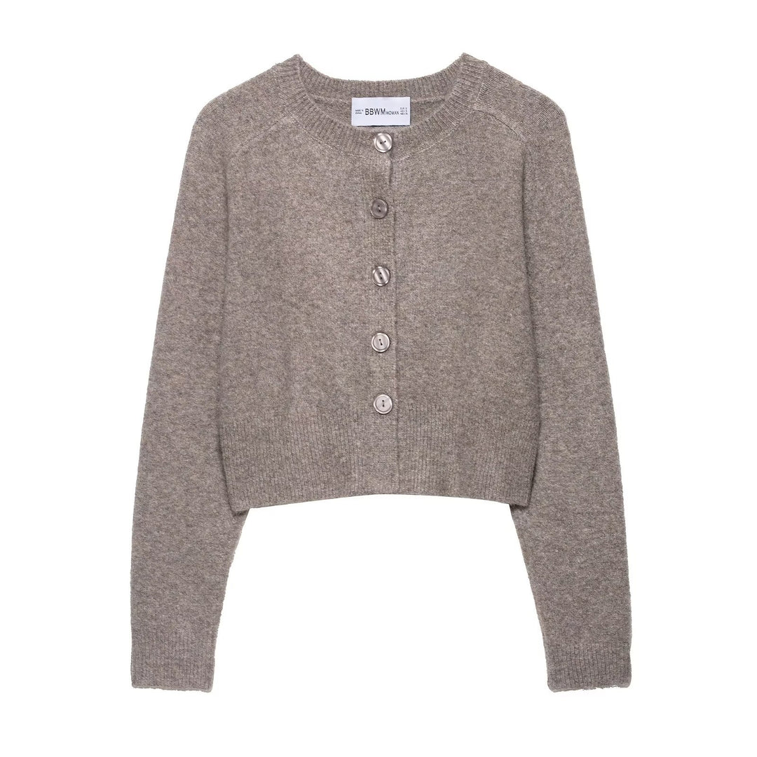 Ladies Cropped Raglan Cardigan with Pearl Buttons and Wide Ribbed Hem Mune Fashion