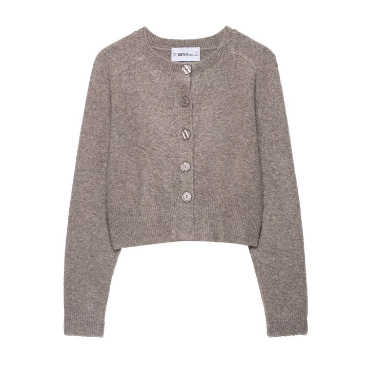 Ladies Cropped Raglan Cardigan with Pearl Buttons and Wide Ribbed Hem Mune Fashion