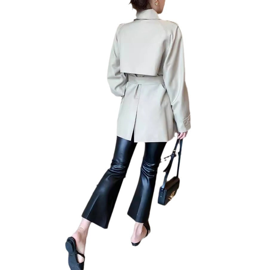 Women Modern Trench Coat with Waist Belt Mune Fashion