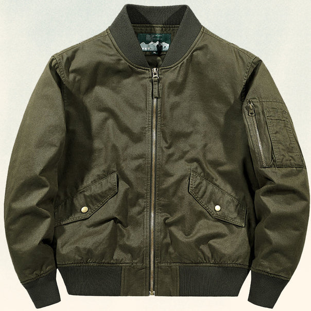 Men's Robust Canvas Bomber Jacket in Pilot Style with Arm Pocket and Ribbed Hem Mune Fashion