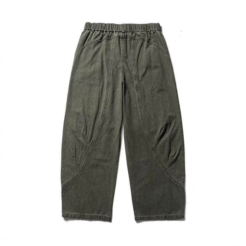 Men's Loose Workwear Pants with Elastic Waistband and Curved Seam Panels Mune Fashion