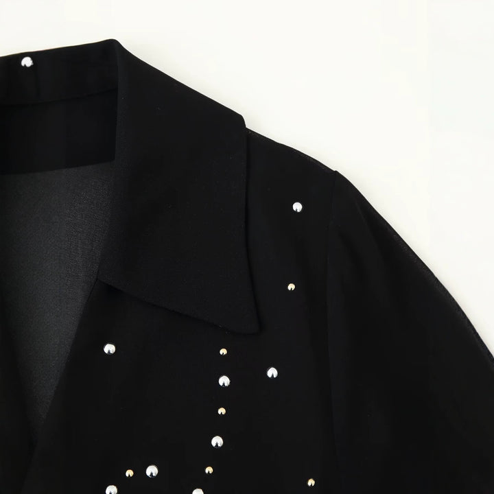 Women’s chiffon blouse with sequin trim, deep V-neckline and tie band Drune