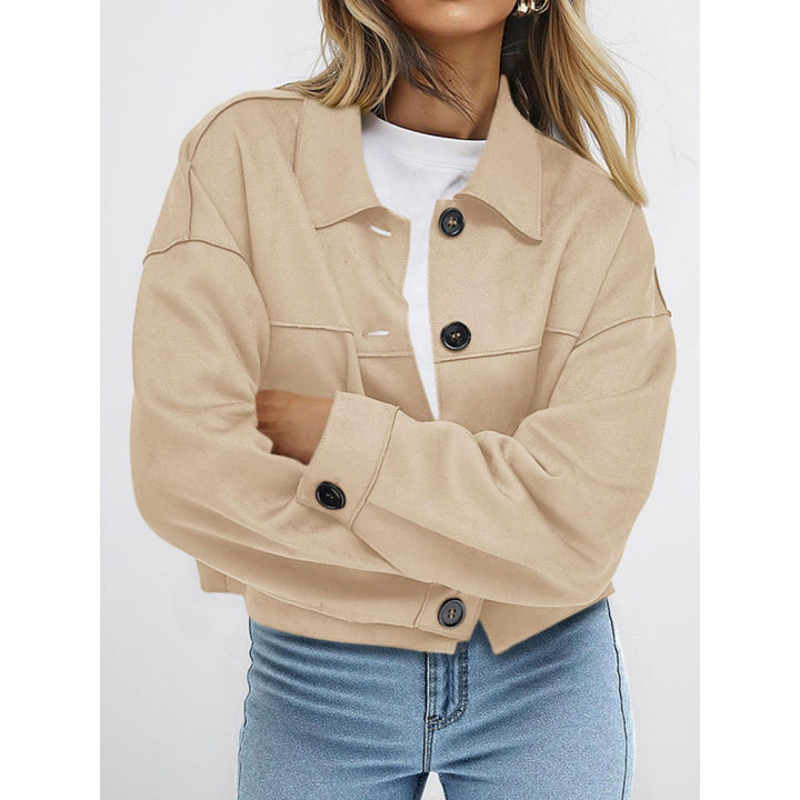 Women's short suede-look jacket with patch pockets and shirt collar Mune Fashion