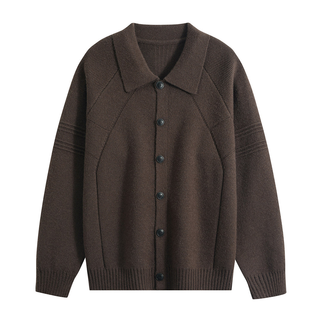 Men's knit cardigan with shirt collar, raglan sleeves & ribbed hem Mune Fashion