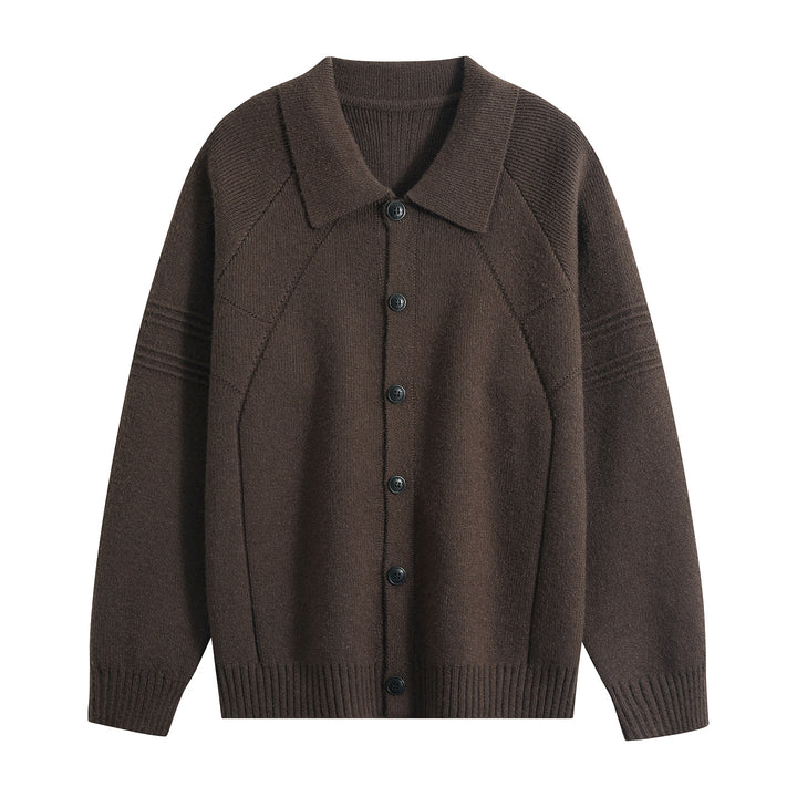 Men's knit cardigan with shirt collar, raglan sleeves & ribbed hem Mune Fashion