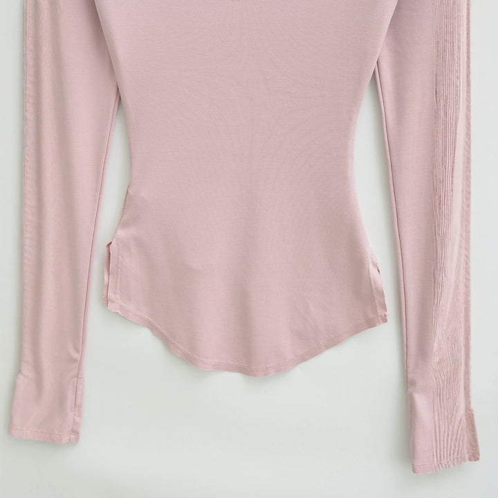 Women's fitted ribbed knit long sleeve with deep V-neck and collar trim Mune Fashion