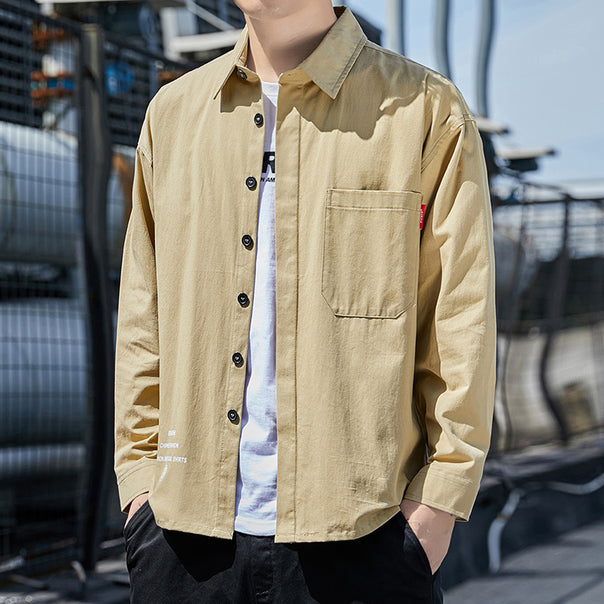 Men's oversized shirt jacket in casual worker style with chest pocket and continuous button placket Mune Fashion