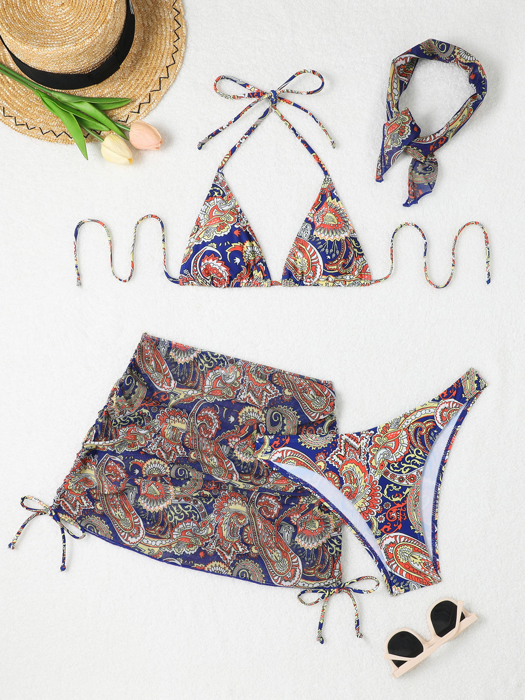 Women Bikini Set with adjustable straps and fashionable wrap skirt Mune Fashion