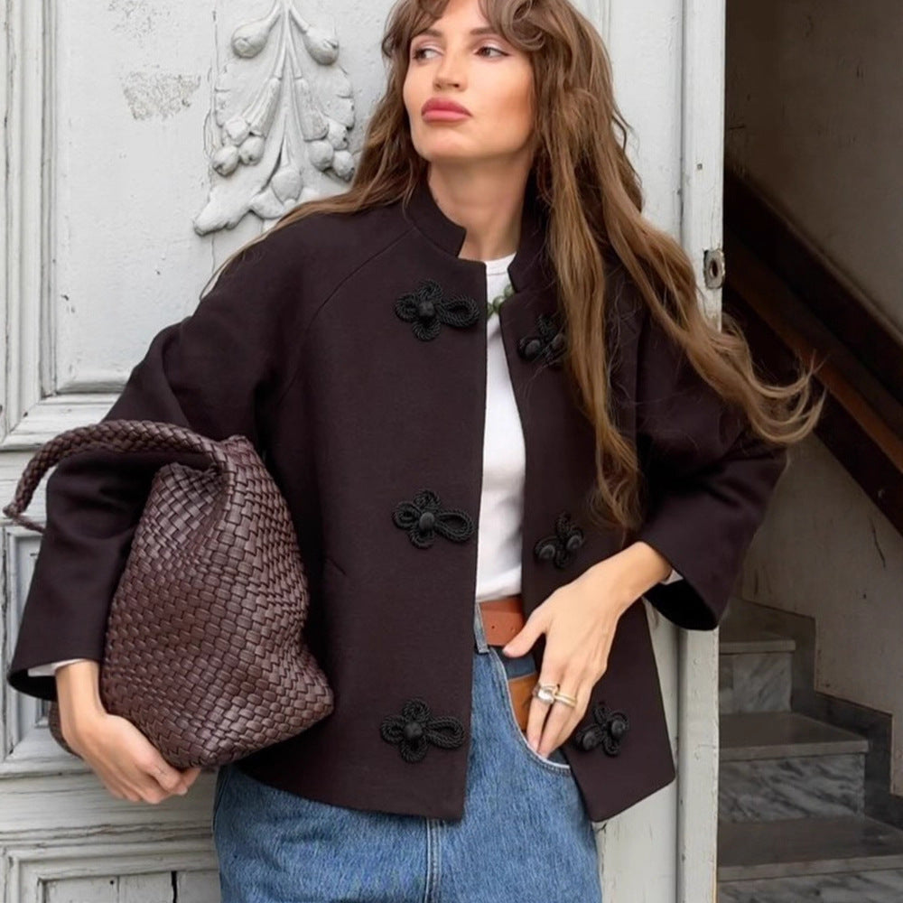 Women Short Cut Boxy Duffle Coat Jacket with Decorative Toggle Fasteners Mune Fashion