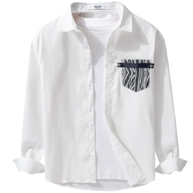 Men's Light Long Sleeve Shirt in Layering Look with finely textured weave and patterned chest pocket Mune Fashion