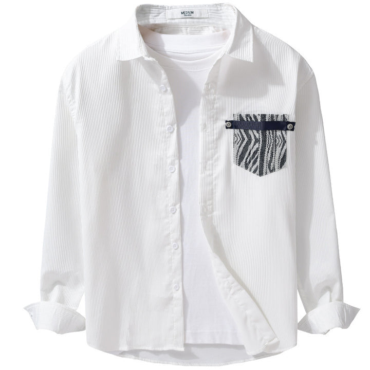 Men's Light Long Sleeve Shirt in Layering Look with finely textured weave and patterned chest pocket Mune Fashion