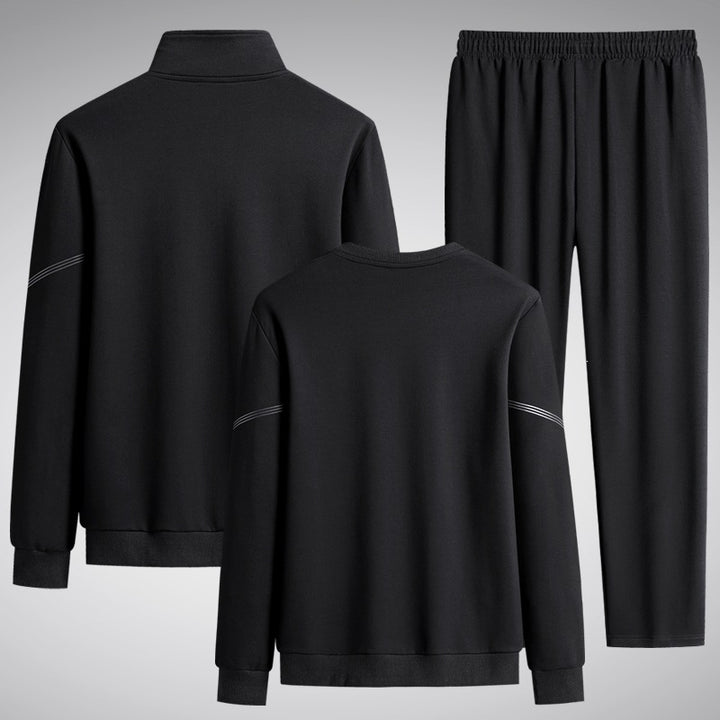 Men's Three-Piece Performance Training Set with Stand Collar Zip Jacket, Round Neck Sweater & Tapered Jogging Pants Mune Fashion