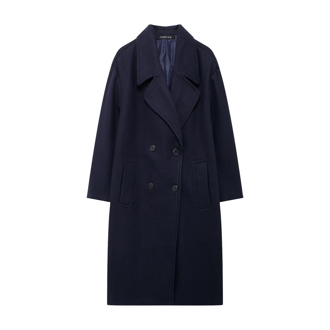 Women's Double-Breasted Wool Blend Coat with Oversized Cut and Lapel Collar Mune Fashion