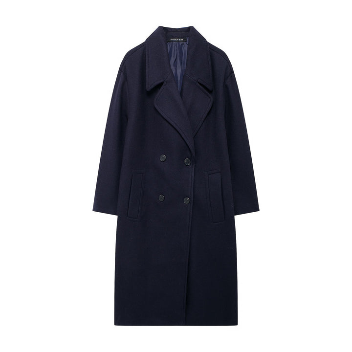 Women's Double-Breasted Wool Blend Coat with Oversized Cut and Lapel Collar Mune Fashion