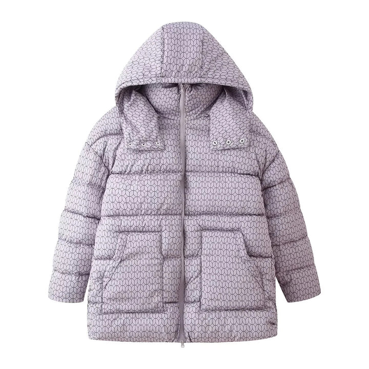 Women's non-quilted hooded jacket with graphic quilted pattern, two-way zipper and oversized pockets Mune Fashion