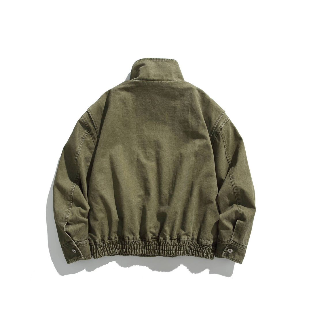 Unisex Short Jacket in Vintage Canvas with High Stand-Up Collar and Utility Pockets Mune Fashion